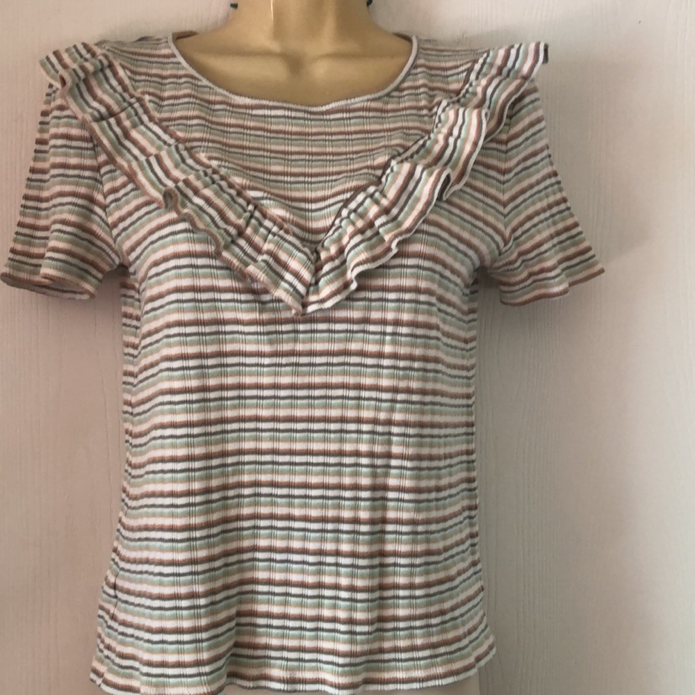 Woman’s loft Y2k Striped Ruffle Trim Top